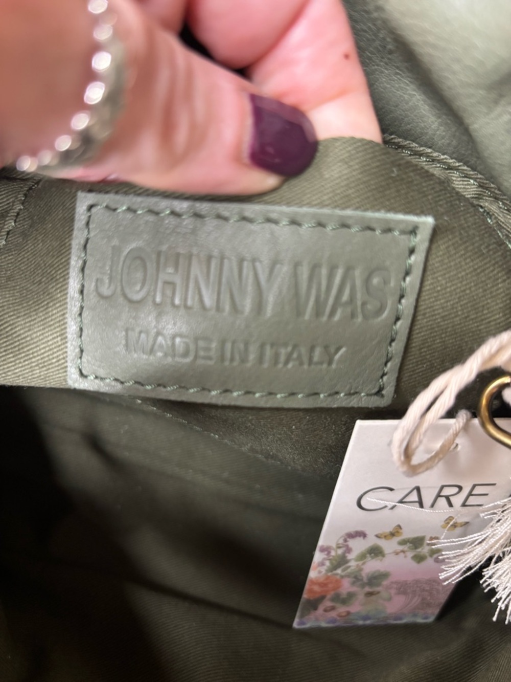 JOHNNY WAS Cinch Pouch Italian Leather Crossbody Bag Loden Green NWT - Picture 10 of 17